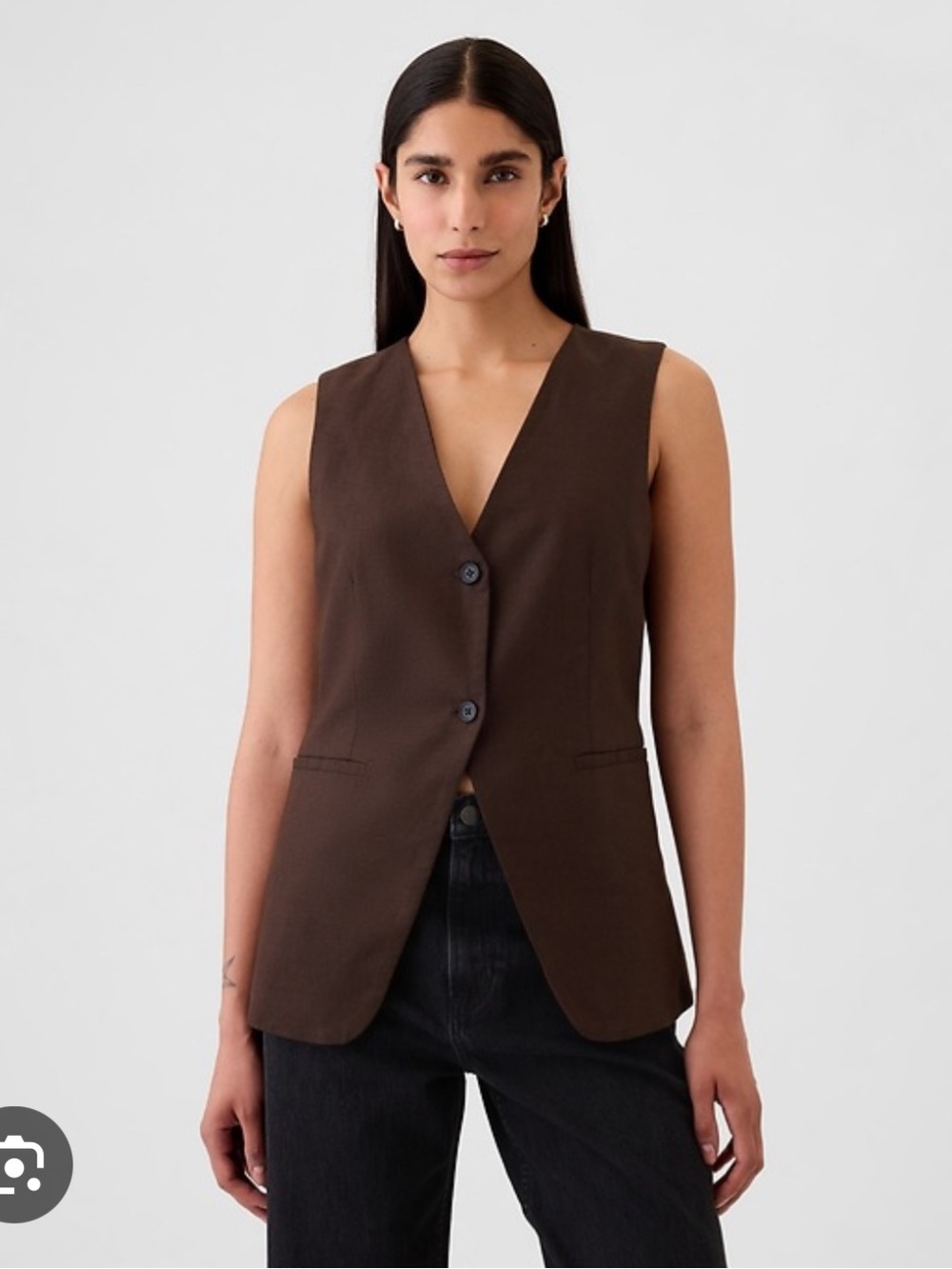 GAP Brown Longline Linen Vest